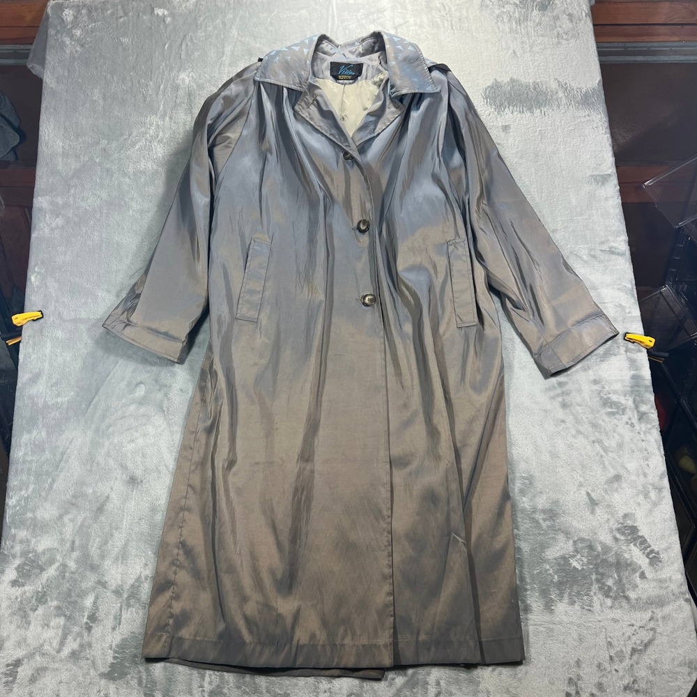 Vision Trench Coat Women XL Gray Fair‎ Iridescent Hooded Vintage Duster USA Made